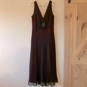 Black chiffon dress with red underlay